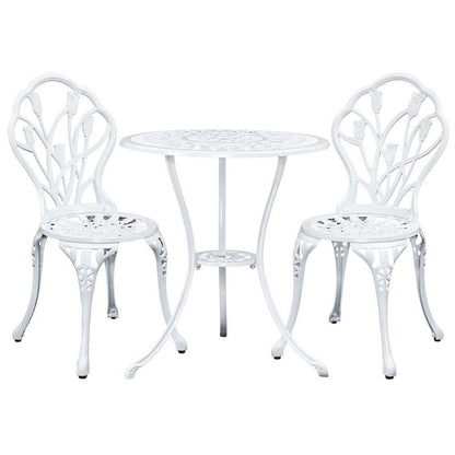 Gardeon 3PC Outdoor Setting Cast Aluminium Bistro Table Chair Patio White -Home Living Store - -
