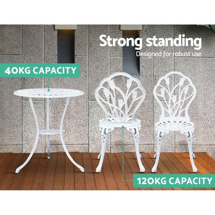 Gardeon 3PC Outdoor Setting Cast Aluminium Bistro Table Chair Patio White -Home Living Store - -