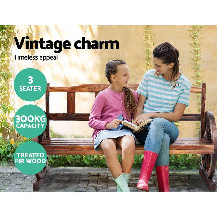 Gardeon Garden Bench Wooden Wagon Chair 3 Seat Outdoor Furniture Backyard Lounge Charcoal -Home Living Store - -