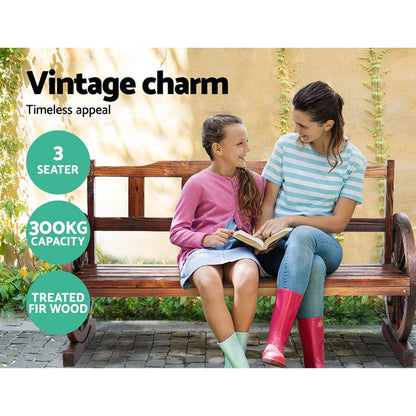 Gardeon Garden Bench Wooden Wagon Chair 3 Seat Outdoor Furniture Backyard Lounge Charcoal -Home Living Store - -