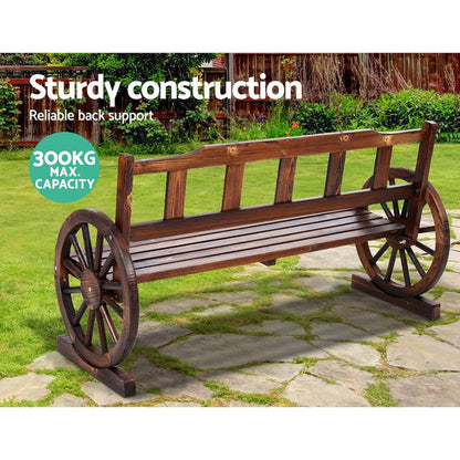 Gardeon Garden Bench Wooden Wagon Chair 3 Seat Outdoor Furniture Backyard Lounge Charcoal -Home Living Store - -