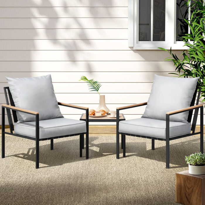 Gardeon Outdoor Furniture 3pcs Lounge Setting Bistro Set Chairs Table Patio -Home Living Store - -