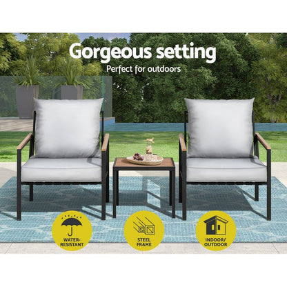 Gardeon Outdoor Furniture 3pcs Lounge Setting Bistro Set Chairs Table Patio -Home Living Store - -