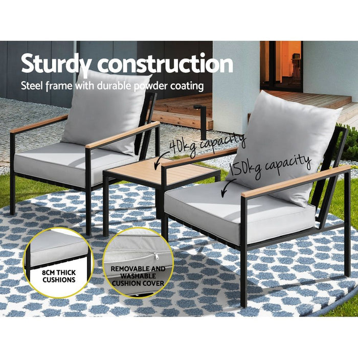 Gardeon Outdoor Furniture 3pcs Lounge Setting Bistro Set Chairs Table Patio -Home Living Store - -