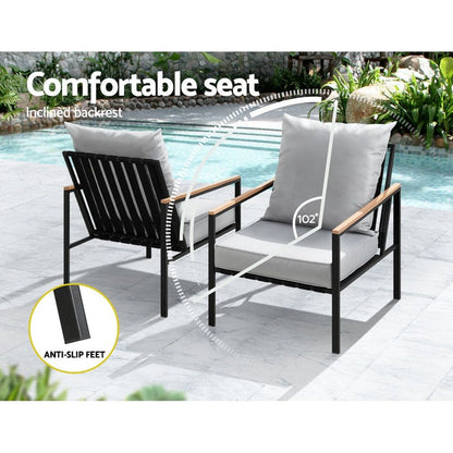 Gardeon Outdoor Furniture 3pcs Lounge Setting Bistro Set Chairs Table Patio -Home Living Store - -