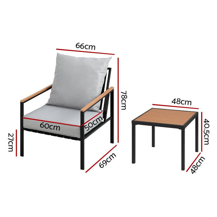 Gardeon Outdoor Furniture 3pcs Lounge Setting Bistro Set Chairs Table Patio -Home Living Store - -