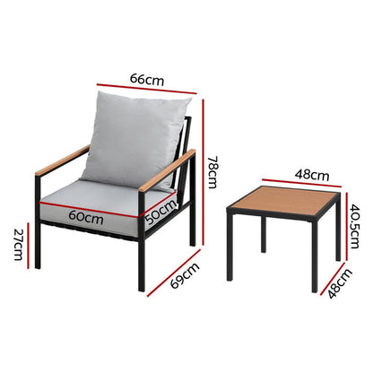 Gardeon Outdoor Furniture 3pcs Lounge Setting Bistro Set Chairs Table Patio -Home Living Store - -