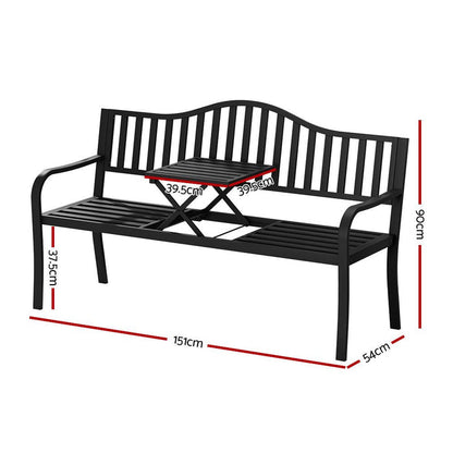 Gardeon Outdoor Garden Bench Steel Foldable Table Furniture Patio Loveseat -Home Living Store - -