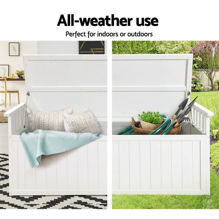 Gardeon Outdoor Storage Box Wooden Garden Bench 129cm Chest Tool Toy Sheds XL -Home Living Store - -