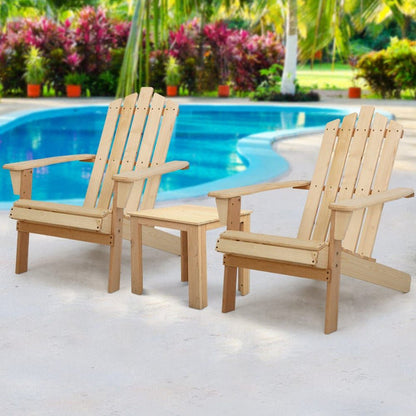 Gardeon Outdoor Sun Lounge Beach Chairs Table Setting Wooden Adirondack Patio Natural Wood Chair -Home Living Store - -