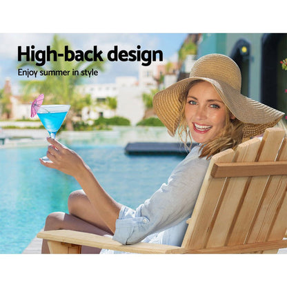 Gardeon Outdoor Sun Lounge Beach Chairs Table Setting Wooden Adirondack Patio Natural Wood Chair -Home Living Store - -