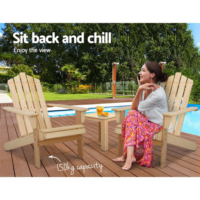Gardeon Outdoor Sun Lounge Beach Chairs Table Setting Wooden Adirondack Patio Natural Wood Chair -Home Living Store - -
