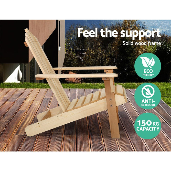 Gardeon Outdoor Sun Lounge Beach Chairs Table Setting Wooden Adirondack Patio Natural Wood Chair -Home Living Store - -