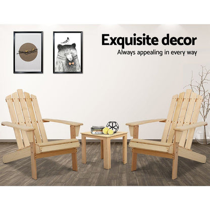 Gardeon Outdoor Sun Lounge Beach Chairs Table Setting Wooden Adirondack Patio Natural Wood Chair -Home Living Store - -