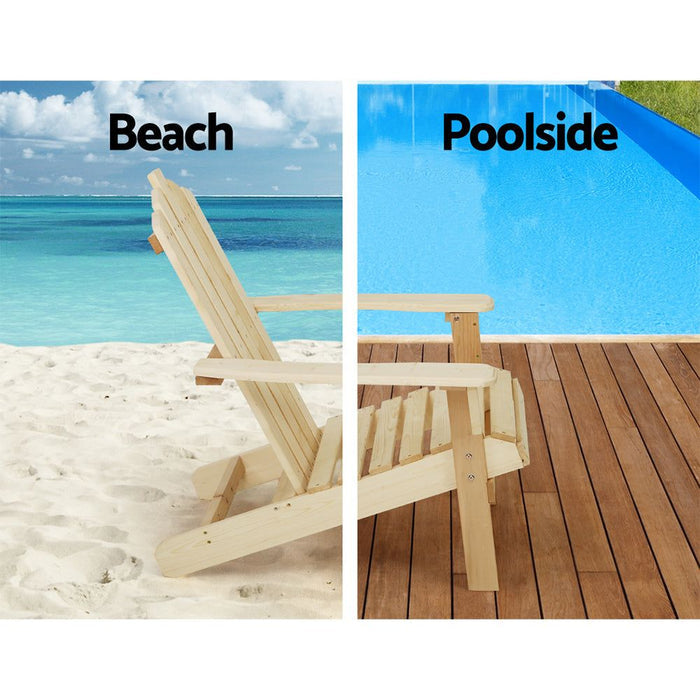 Gardeon Outdoor Sun Lounge Beach Chairs Table Setting Wooden Adirondack Patio Natural Wood Chair -Home Living Store - -