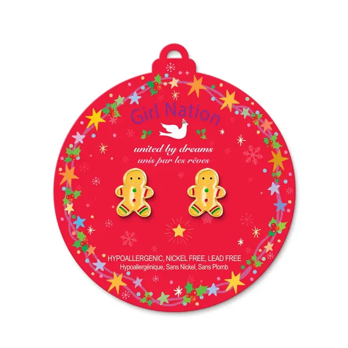 Girl Nation: Gingerbread Man Cutie Stud Holiday Hypoallergenic Earrings