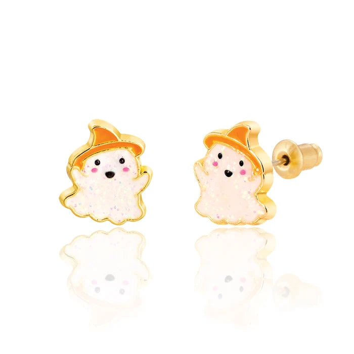 Girl Nation: Glitter Ghost Cutie Stud Halloween Hypoallergenic Earrings