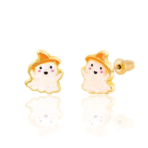 Girl Nation: Glitter Ghost Cutie Stud Halloween Hypoallergenic Earrings