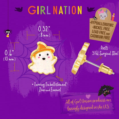 Girl Nation: Glitter Ghost Cutie Stud Halloween Hypoallergenic Earrings