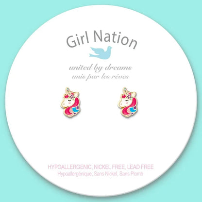 Girl Nation: Unicorn Dreams Cutie Stud Earrings - Owl & Goose Gifts