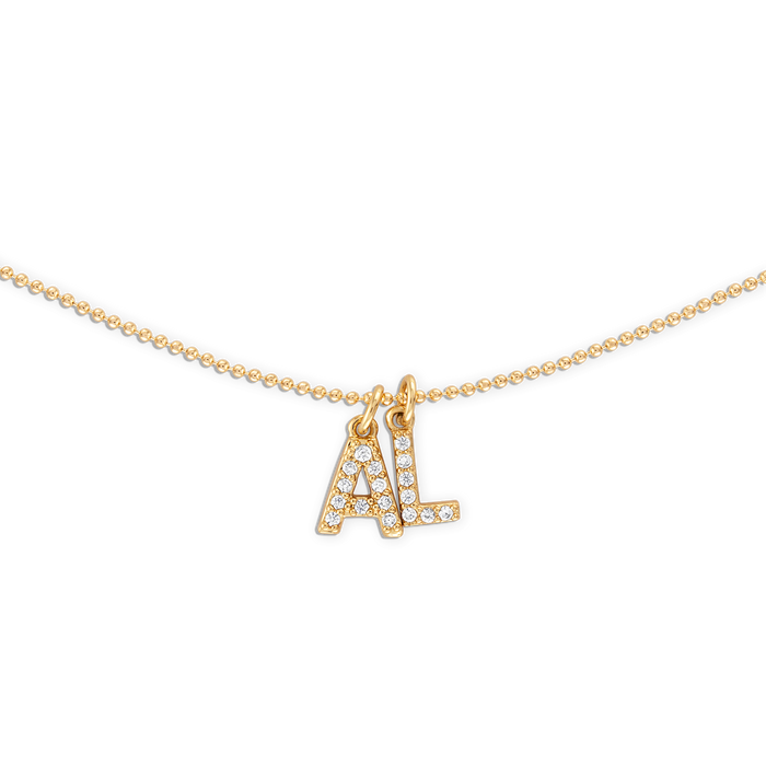 Gold Ball Crystal Initial Chain Necklace - 18k gold filled ball chain with crystal letter charms