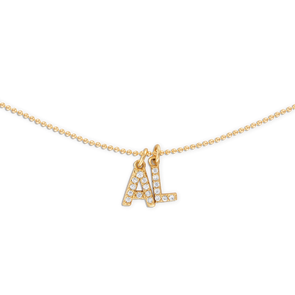 Gold Ball Crystal Initial Chain Necklace - 18k gold filled ball chain with crystal letter charms