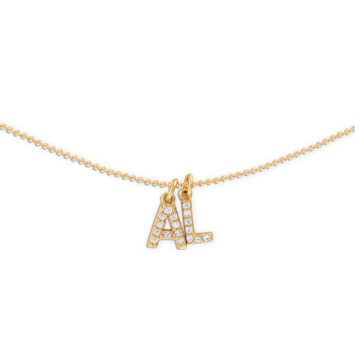 Gold Ball Crystal Initial Chain Necklace - 18k gold filled ball chain with crystal letter charms