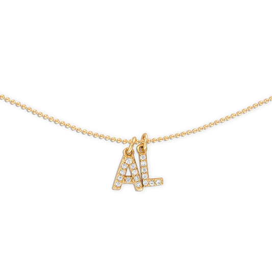 Gold Ball Crystal Initial Chain Necklace - 18k gold filled ball chain with crystal letter charms