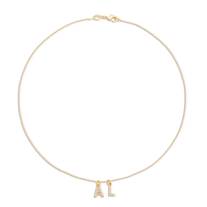 Gold Ball Crystal Initial Chain Necklace