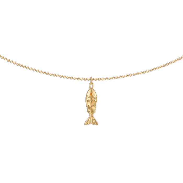 Gold Fish Ball Chain Necklace - 18k gold filled ball chain with movable gold fish charm