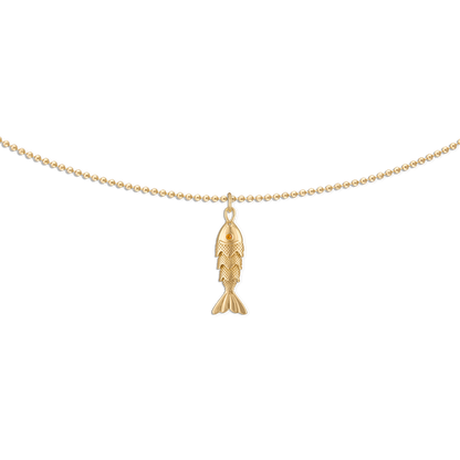 Gold Fish Ball Chain Necklace - 18k gold filled ball chain with movable gold fish charm