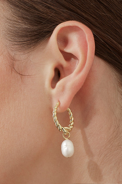 Graduating Twist Pearl Drop Hoop Earrings