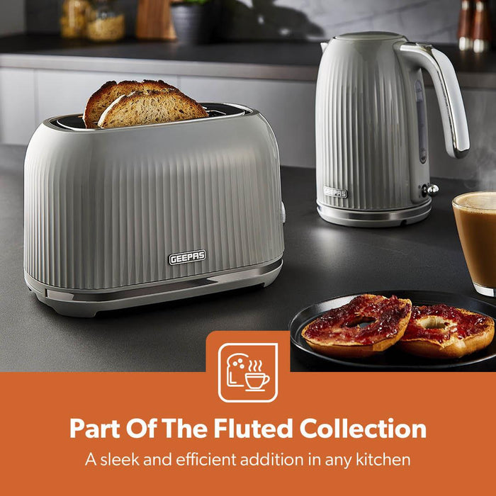 Grey Fluted 2-Slice Bread Toaster & 1.7L Electric Kettle Set