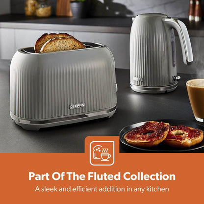 Grey Fluted 2-Slice Bread Toaster & 1.7L Electric Kettle Set