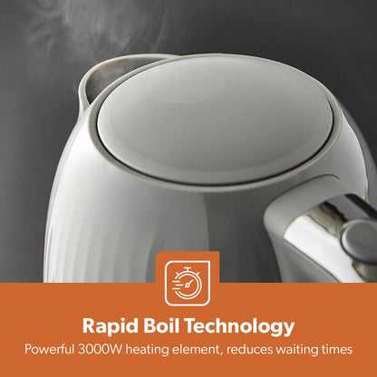 Grey Fluted 2-Slice Bread Toaster & 1.7L Electric Kettle Set