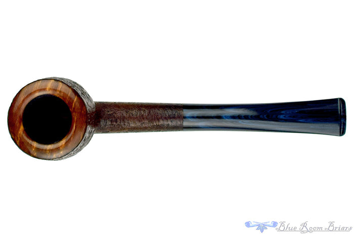 Blue Room Briars is proud to present this H Pipes by Aiden Hesslewood Sandblast Billiard with Denim Blue Brindle