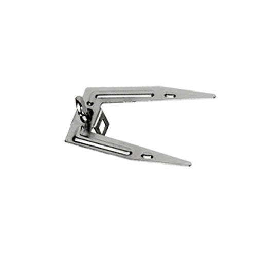Die Unold Hähnchengabel für KLEINKÜCHE 68865 (einzeln) ist ein metallenes, federbelastetes Utensil mit zwei spitzen Armen, offen dargestellt vor weißem Hintergrund.
