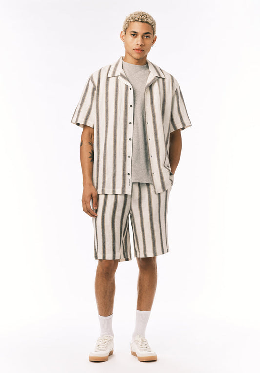 Buffalo Men Shorts White Woven Casual Shorts Back Pockets Elastic Waistband