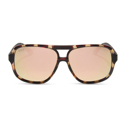 diff sport featuring the hangtime aviator sunglasses with a sport tortoise frame and champagne mirror polarized lenses front view