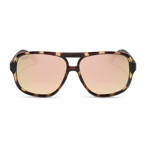 diff sport featuring the hangtime aviator sunglasses with a sport tortoise frame and champagne mirror polarized lenses front view