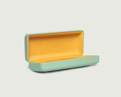 Seafoam::Hard Case Eyewear case green leather open