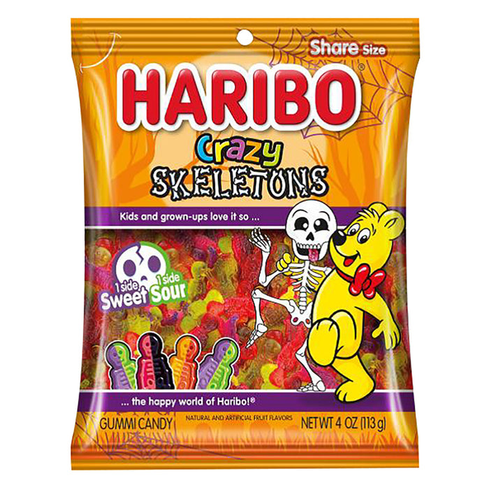 Haribo Crazy Skeletons Gummy Candy Peg Bag - 12 Count