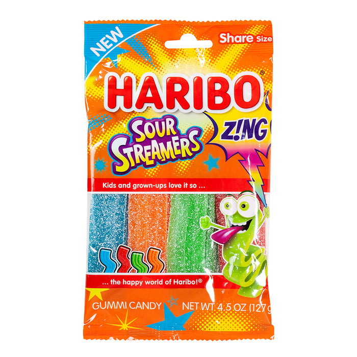 Haribo Streamers Zing Sour 4.5oz Peg Bag - 12ct