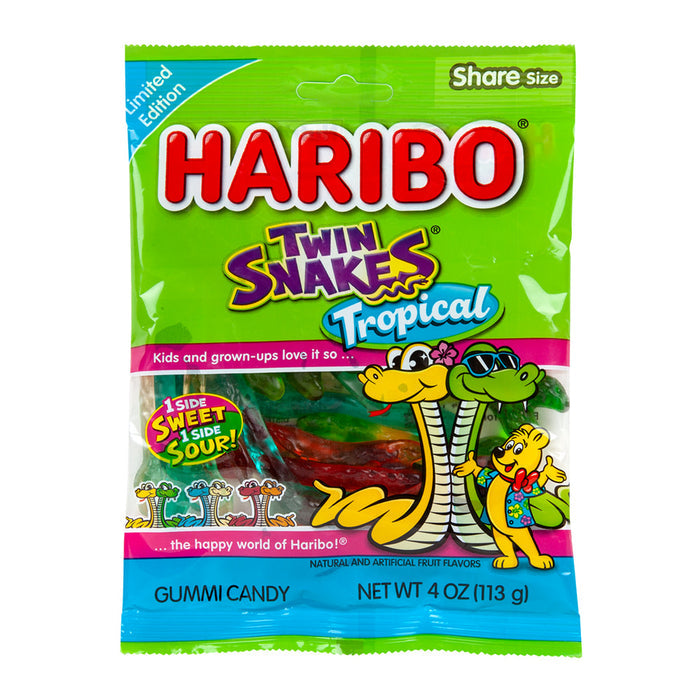 Haribo Tropical Twin Snakes Gummy Candy Peg Bags - 12 Count