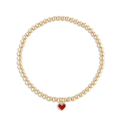 Heart of Mine Bracelet - 14k gold filled 3mm ball bracelet with red enamel heart charm