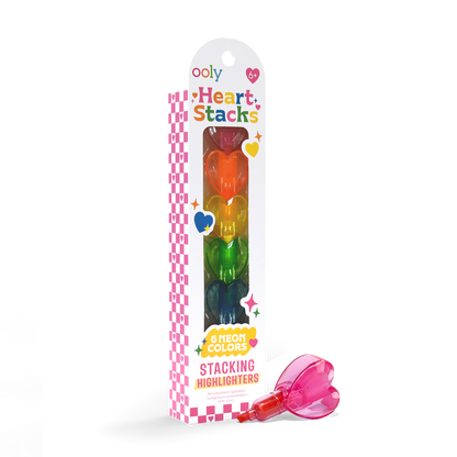 Quarter angle of packaging of OOLY Heart Stacks Stacking Highlighters on a white background
