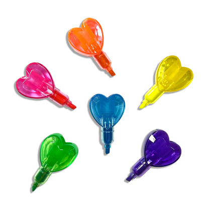 Separated OOLY Heart Stacks Stacking Highlighters on a white background