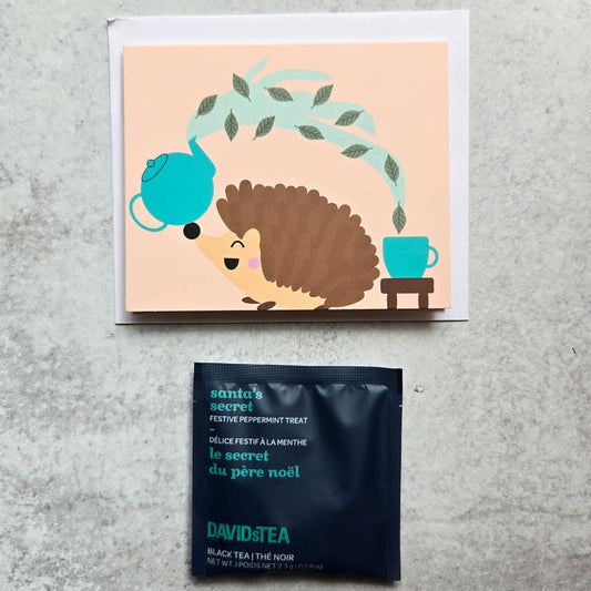 Hedgehog Pouring Tea Greeting Card + Tea Bag