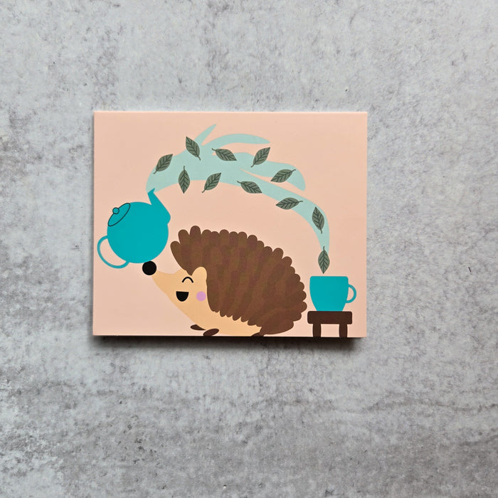 Hedgehog Pouring Tea Greeting Card + Tea Bag