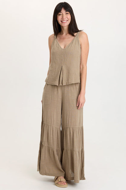 Wearables Hedley Gauze/Jersey Box Pleat Tank